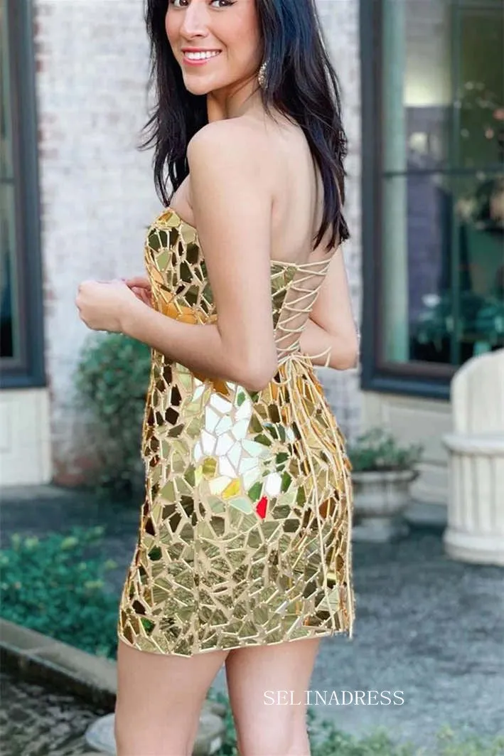 Strapless Sparkly Homecoming Dresses Red Pink Hoco Dress #EWR560