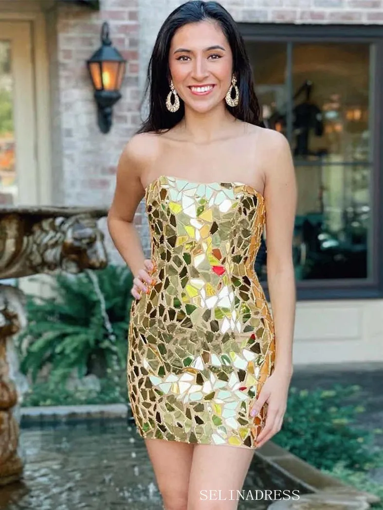 Strapless Sparkly Homecoming Dresses Red Pink Hoco Dress #EWR560