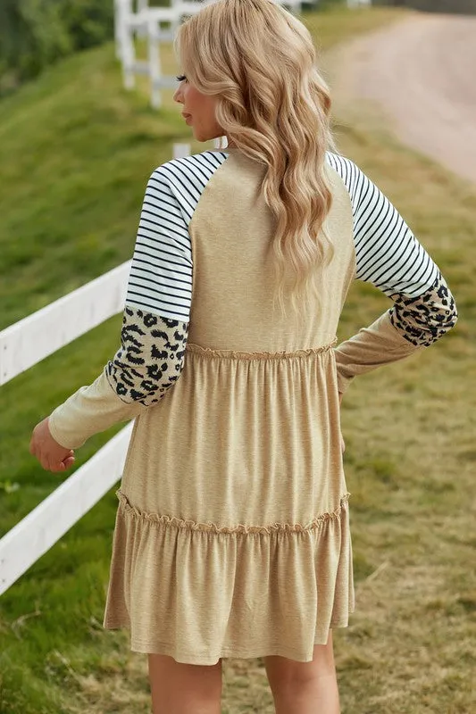 Striped Leopard Patchwork Mini Dress