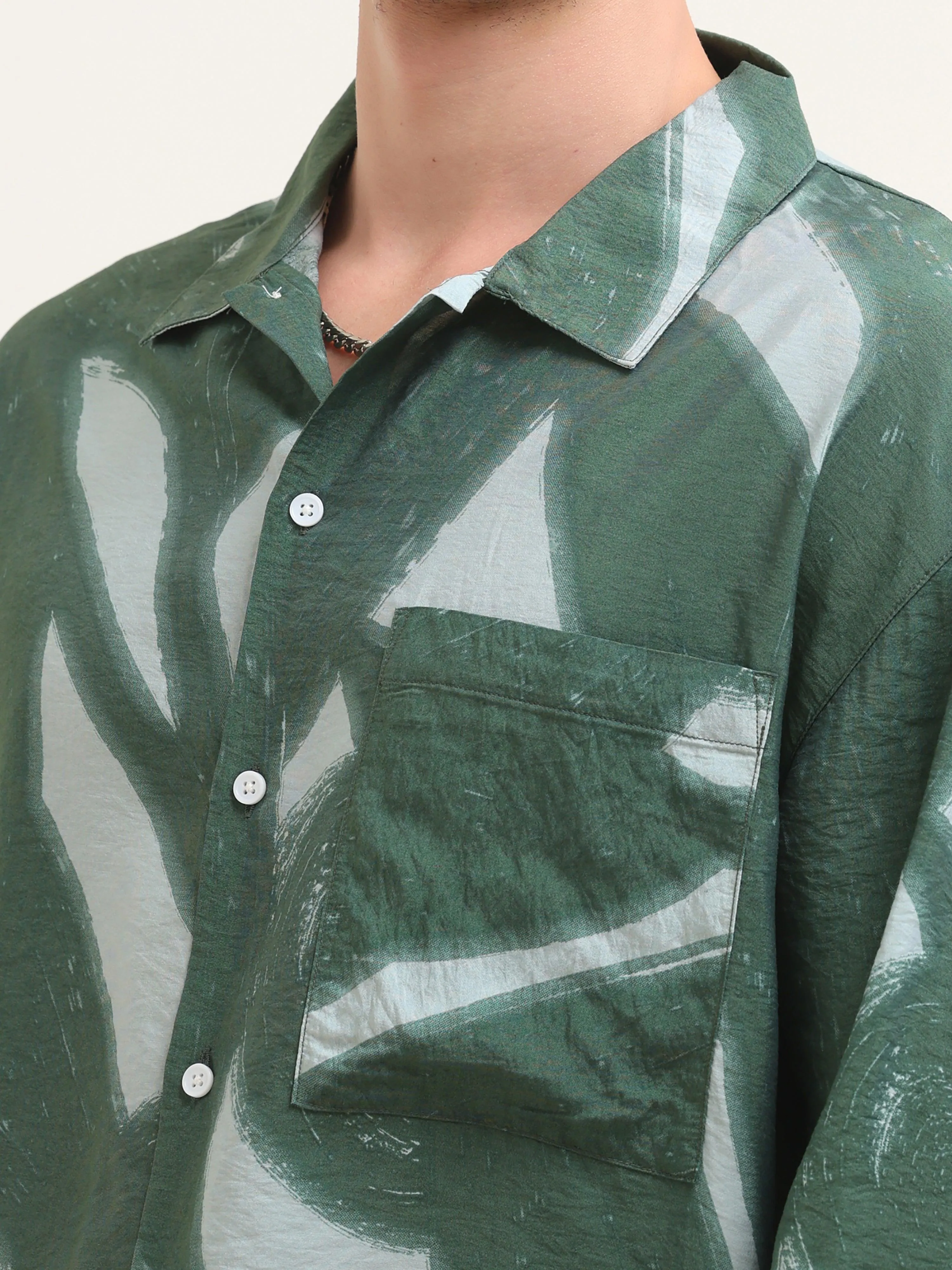 Tam Baggy Abstract Printed Shirt-Green