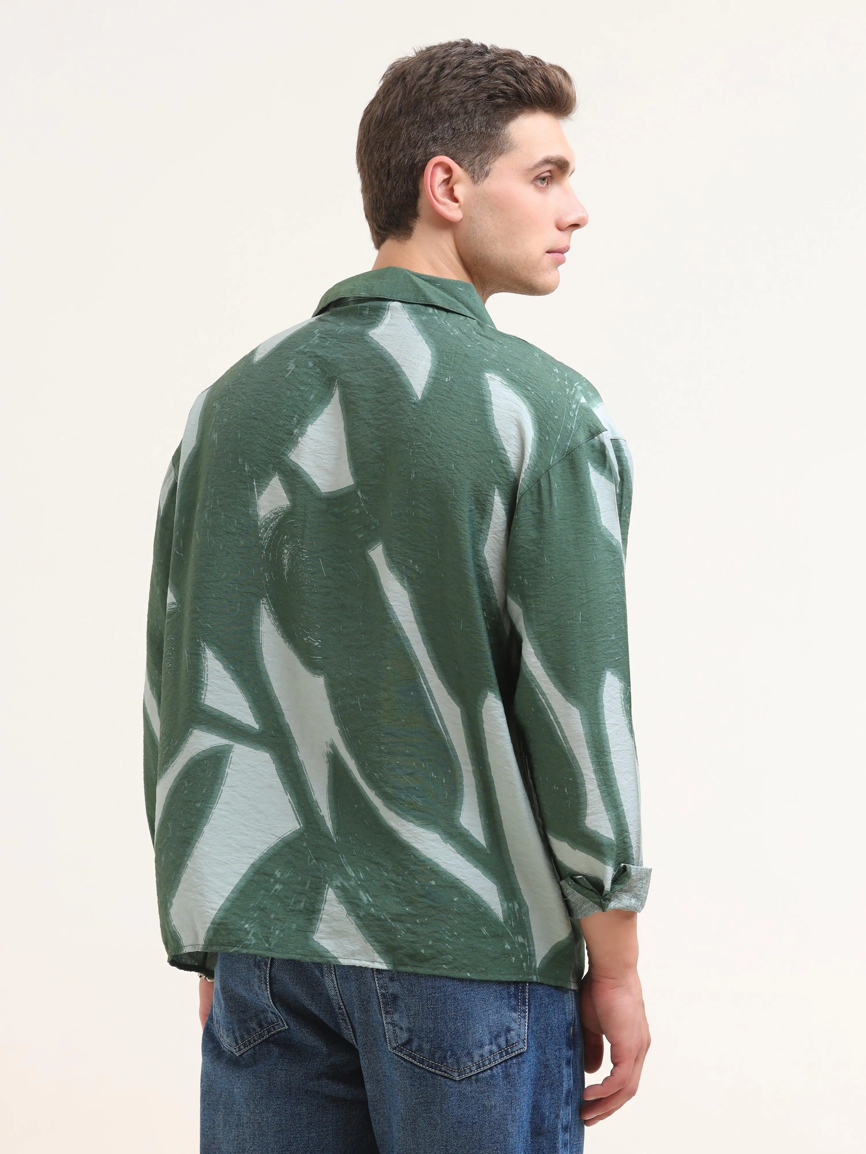 Tam Baggy Abstract Printed Shirt-Green