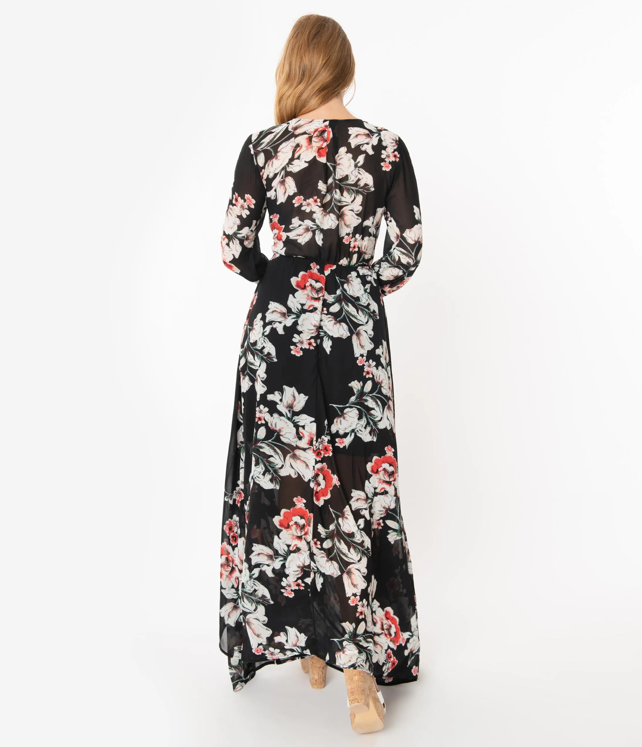 Unique Vintage Black Floral Farrah Maxi Dress