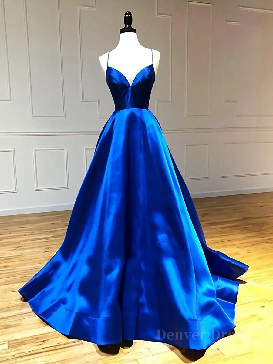 V Neck Royal Blue Backless Prom Dresses Royal Blue Backless Formal Graduation Evening Dresses