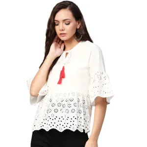 White Schiffli Embroidered A-Line Top