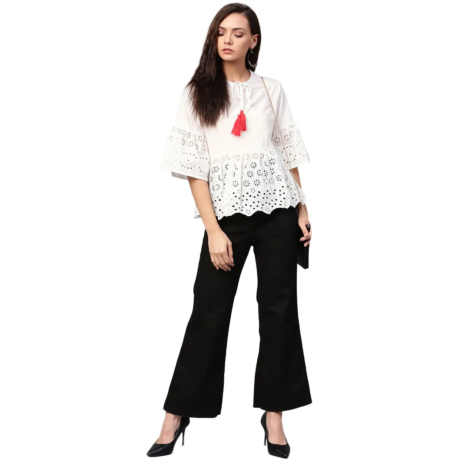 White Schiffli Embroidered A-Line Top