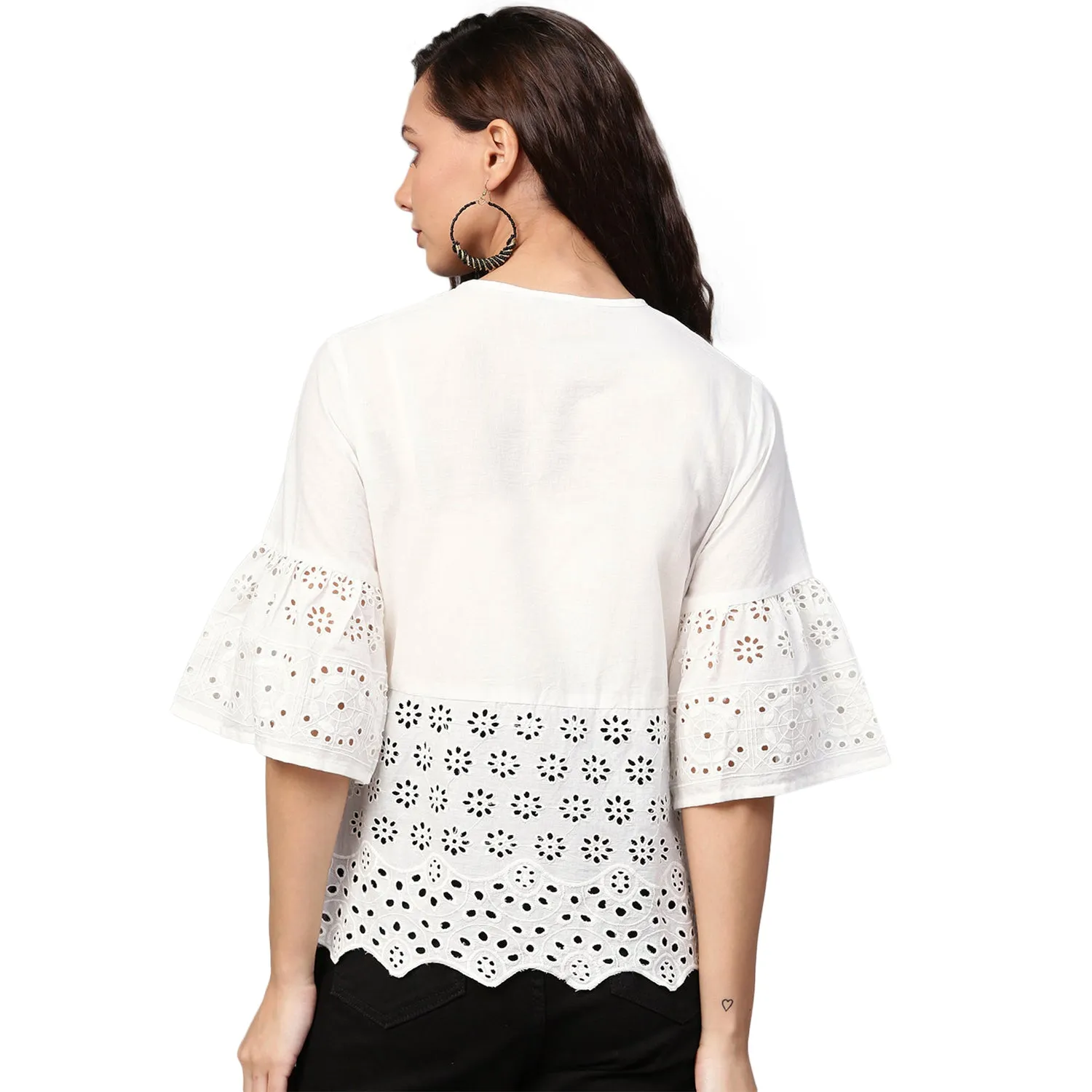 White Schiffli Embroidered A-Line Top