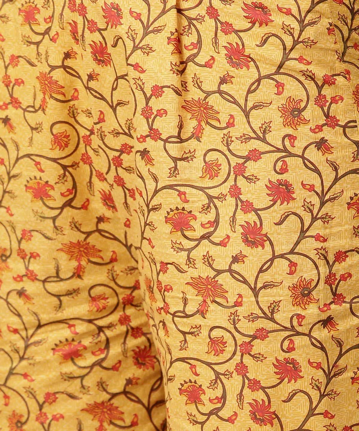 Yellow 3/4Th Sleeve Cotton Kurta With Ankle Length Printed Pallazo