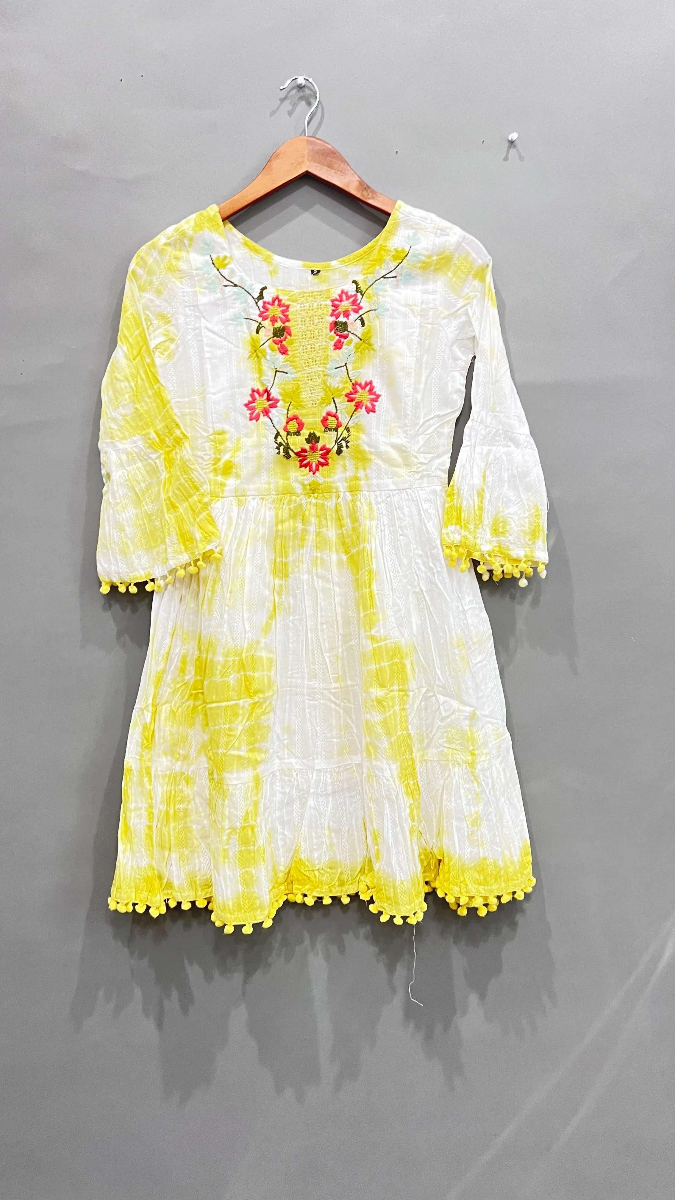 Yellow White A-Line Kurti