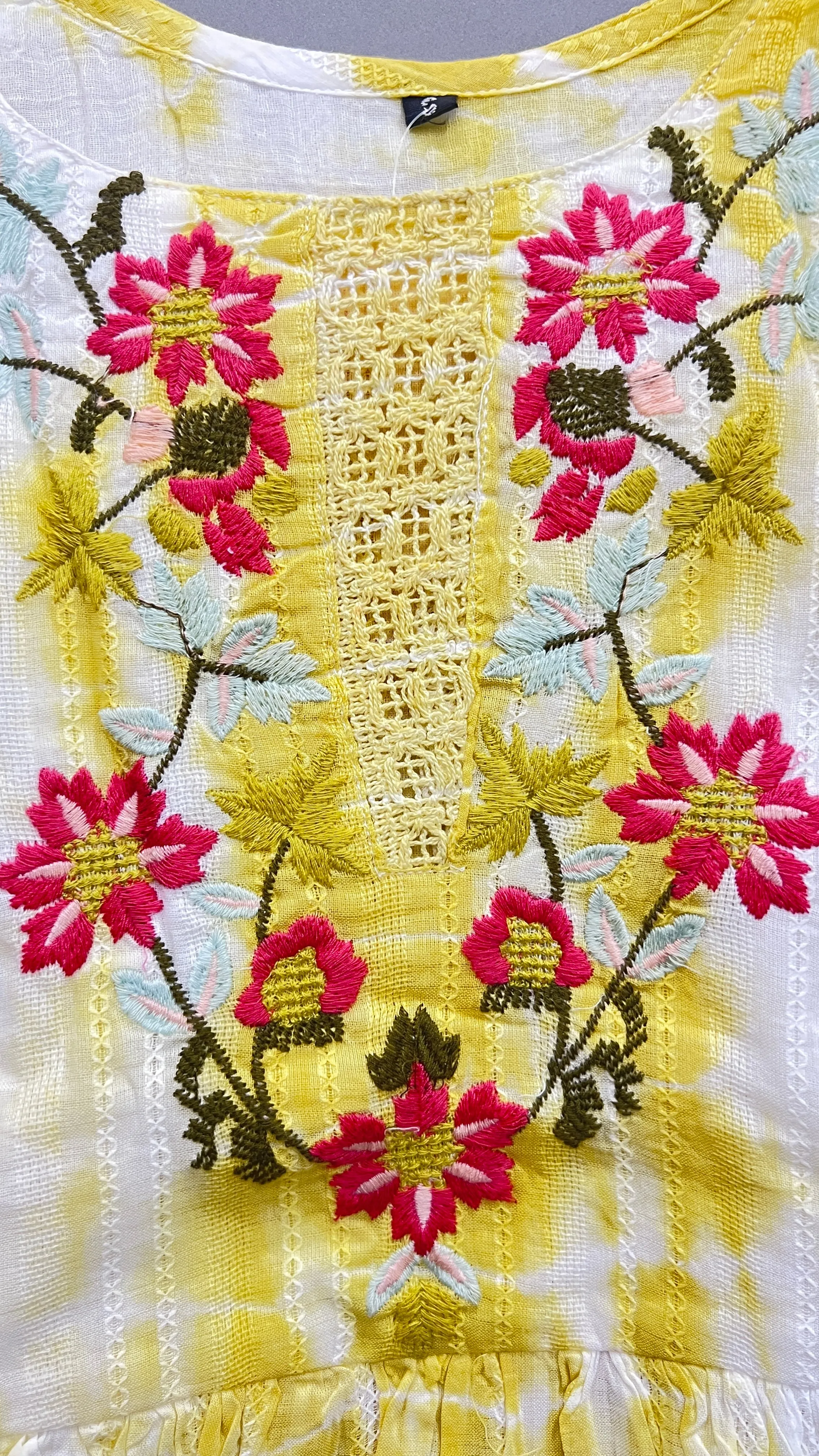 Yellow White A-Line Kurti