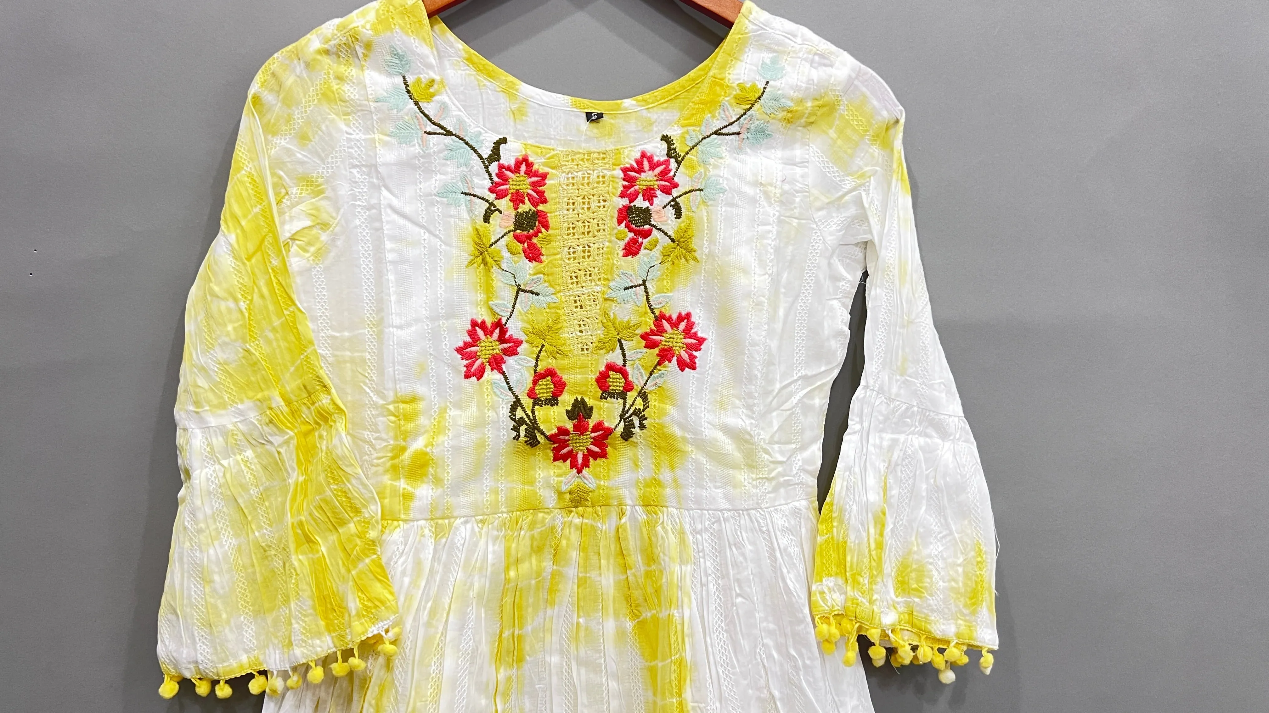 Yellow White A-Line Kurti