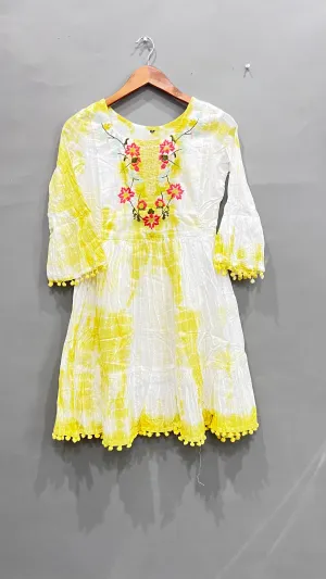 Yellow White A-Line Kurti